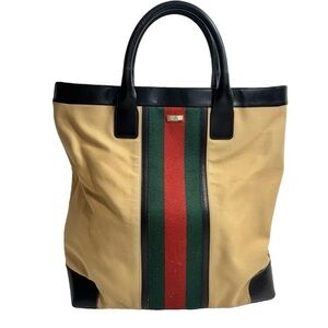 Gucci Brown Canvas Tote with Web Stripe – Vintage Italy